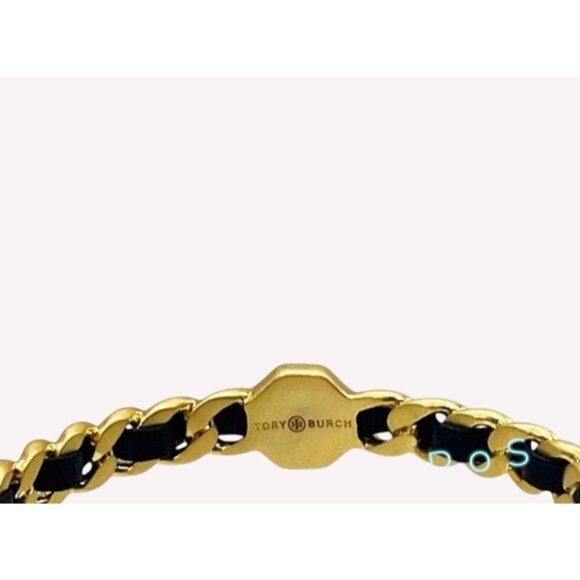 Tory Burch Marion Woven Gold and Black Leather Bracelet - Picture 2 of 4